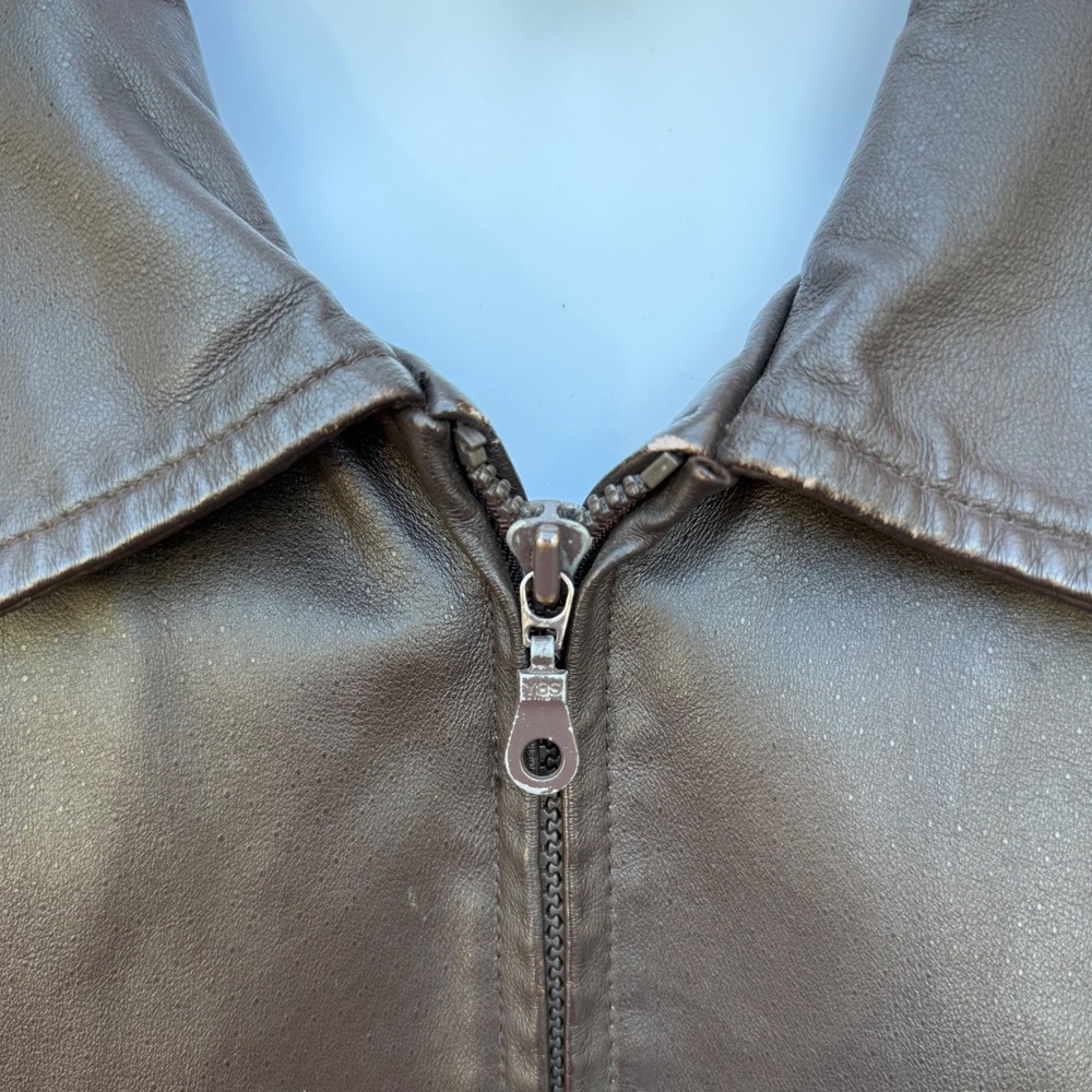 St Johns Bay Mens XL Brown Genuine Leather Bomber Jacket Vintage Full Zip‎ - Picture 8 of 13